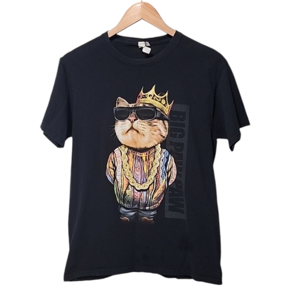 VINTAGE Y2K BIGGIE SMALLS Big Paw Paw Black Tee M Cat 90s Hip Hop Rap Big Poppa - Picture 11 of 12